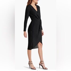 Steve Madden Crinkle Metallic Long Sleeve Dress in Black Size X-Small NWT